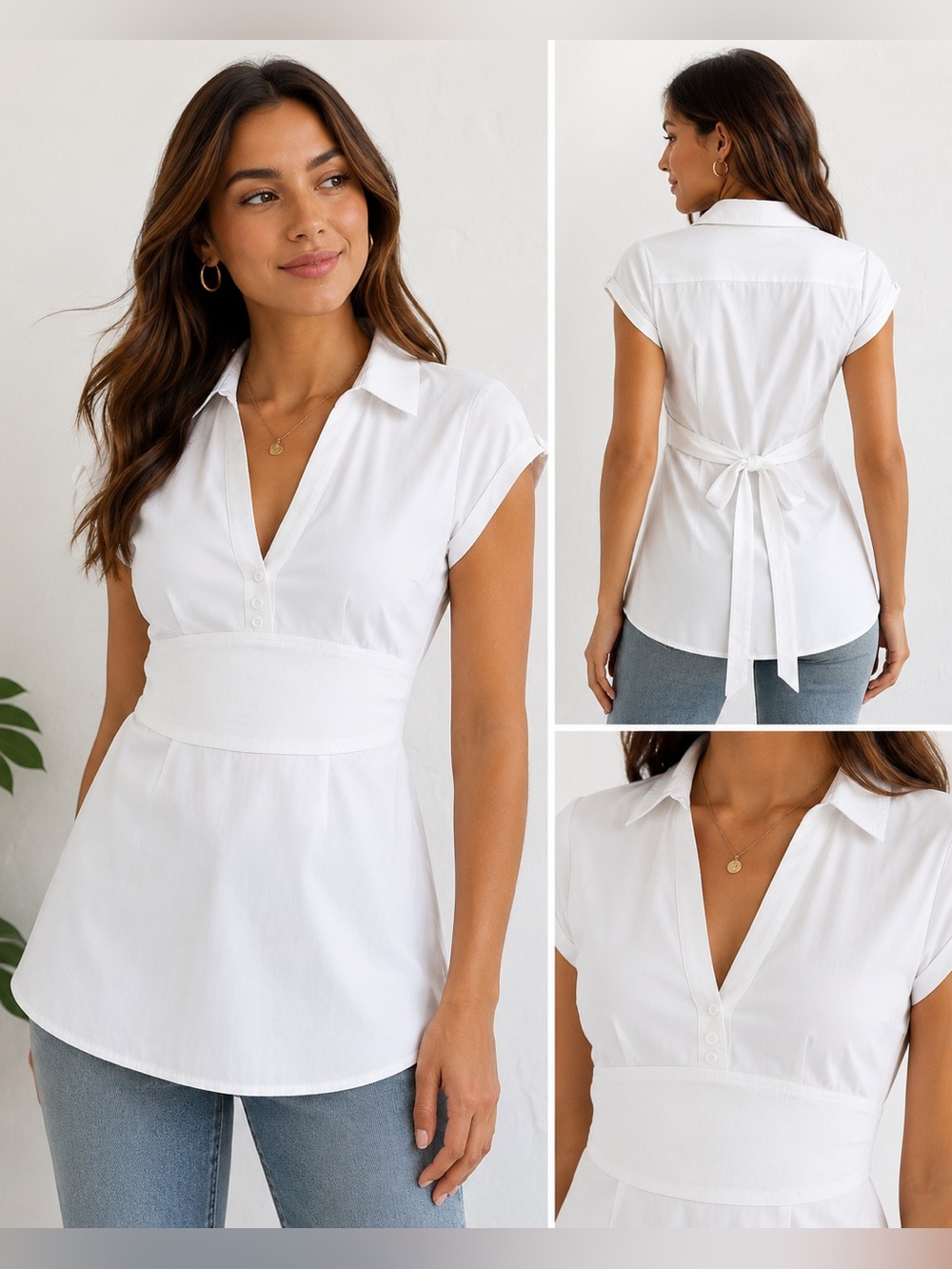 Charlotte Russe Tunic Blouse Tie Back Empire Waist Short Sleeve NO SIZE TAG